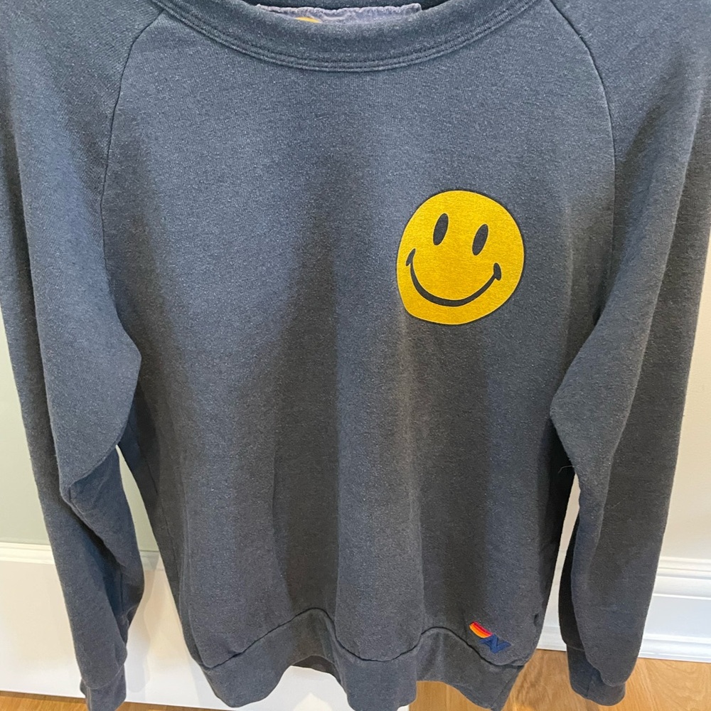 Aviator Nation Grey Smiley Face Vintage crewneck sweatshirt